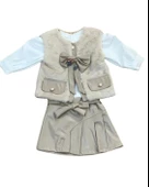 Kız Bebek Aylık Deri Etek Peluş Yelek Penye Sweat Takım thumbnail 1