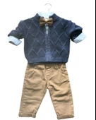 Erkek Bebek Aylık Hırka Gömlek Pantolon ve Papyonlu Takım (Lacivert) thumbnail 1