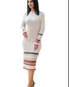 Fitted Kesim Sıfır Yaka Triko Elbise (Bej) - 1