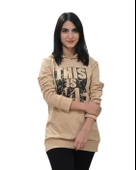 Baskılı Kapüşonlu Swaetshirt (Taba) - 1