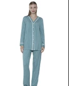 Limissi Viskon Çizgili Yeşil Pijama Takımı %100 Pamuk thumbnail 1