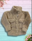 Düğmeli Dik Yaka Peluş Polar Baskılı Kız Çocuk Mont (Taba) - 2