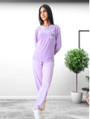 Sweet Kalp Desenli Pamuk Kadın Pijama Takımı (Eflatun) - 2
