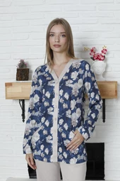 Limissi Viskon Desenli Lacivert Pijama Takımı %100 Pamuk - 4
