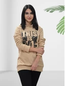 Baskılı Kapüşonlu Swaetshirt (Taba) - 2