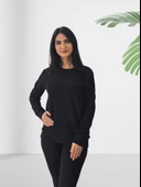 Kırçıllı Triko Düz Swaetshirt (Siyah) thumbnail 2