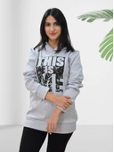 Baskılı Kapüşonlu Swaetshirt (Gri) thumbnail 2