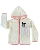 Fermuarlı Kapüşonlu Peluş Polar Baskılı Kız Çocuk Mont (Beyaz) - 1