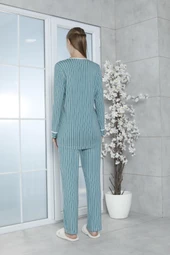 Limissi Viskon Çizgili Yeşil Pijama Takımı %100 Pamuk thumbnail 5