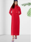 Dökümlü Şal Yaka Uzun Bordo Elbise thumbnail 4