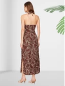 Boyundan Bağlamalı Halter Yaka Yırtmaçlı Elbise thumbnail 6