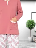Büyük Beden Desenli Pamuk Kadın Pijama Takımı (Pudra) thumbnail 5