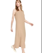 Sıfır Yaka Kolsuz Düz Uzun Saten Elbise thumbnail 1