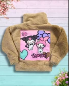 Düğmeli Dik Yaka Peluş Polar Baskılı Kız Çocuk Mont (Taba) - 3