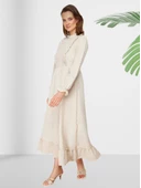 Volanlı Kareli Esnek Uzun Elbise thumbnail 2