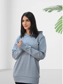 Düz Kapüşonlu Swaetshirt (Gri) thumbnail 6