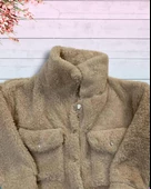 Düğmeli Dik Yaka Peluş Polar Baskılı Kız Çocuk Mont (Taba) - 4