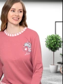 Love Kalp Desenli Pamuk Kadın Pijama Takımı (Pembe) thumbnail 3