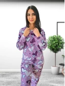 Kalp Desenli Kadın Polar Peluş Pijama Takımı (Mor) - 6