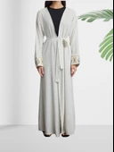 Çizgili Keten Tesettür Kimono thumbnail 4