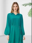 Düz Kuşaklı Yeşil Elbise thumbnail 3