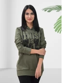 Baskılı Kapüşonlu Swaetshirt (Haki) thumbnail 2