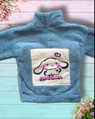 Düğmeli Dik Yaka Peluş Polar Baskılı Kız Çocuk Mont (Yeşil) - 3