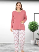 Büyük Beden Desenli Pamuk Kadın Pijama Takımı (Pudra) thumbnail 2