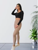 Yüksek Bel Toparlayıcı ve Sıkılaştırıcı Likralı Fitilli Şardonlu Tayt (S. Kahve) thumbnail 3