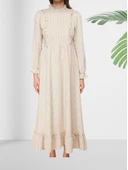 Volanlı Kareli Esnek Uzun Elbise thumbnail 5