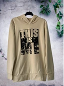 Baskılı Kapüşonlu Swaetshirt (Krem) thumbnail 5