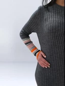 Fitted Kesim Sıfır Yaka Triko Elbise (Antrasit) - 7
