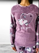 With You Kalp Desenli Kadın Polar Peluş Pijama Takımı (Mor) thumbnail 7
