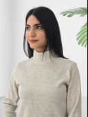 Boğazlı Düz Swaetshirt (Krem) thumbnail 3