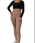 Yüksek Bel Toparlayıcı ve Sıkılaştırıcı Likralı Fitilli Şardonlu Tayt (S. Kahve) thumbnail 1