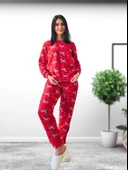 Baskılı Kadın Polar Peluş Yeni Yıl Pijama Takımı (Geyik) - 3