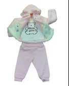 Peluş Montlu Kız Bebek Takım (Pembe) thumbnail 2