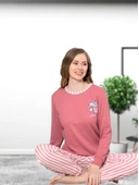 Love Kalp Desenli Pamuk Kadın Pijama Takımı (Pembe) thumbnail 4