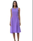 Kayık Yaka Diz Altı Düz Lila Elbise thumbnail 1