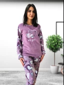 With You Kalp Desenli Kadın Polar Peluş Pijama Takımı (Mor) thumbnail 2