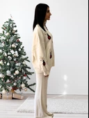 Kadın Uzun Kol Yeni Yıl Nakışlı Bisiklet Yaka Triko Kazak Pantolon Takım (Beyaz) thumbnail 5