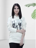 Baskılı Kapüşonlu Swaetshirt (Beyaz) thumbnail 2