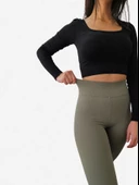 Yüksek Bel Toparlayıcı ve Sıkılaştırıcı Likralı Fitilli Şardonlu Tayt (Haki) thumbnail 6