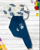 Yaprak Baskılı Günlük Mevsimlik Renkli Erkek Alt Üst Takım (Lacivert) thumbnail 2