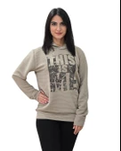 Baskılı Kapüşonlu Swaetshirt (Çizgili Taba) thumbnail 1