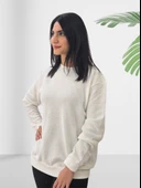 Düz Sıfır Yaka Triko Görünüm Sweatshirt (Beyaz) thumbnail 3