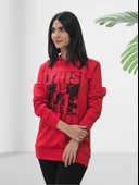 Baskılı Kapüşonlu Swaetshirt (Kırmızı) thumbnail 2