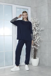 Limissi Viskon Lacivert Kapişonlu Eşofman Takımı %100 Pamuk thumbnail 7