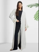 Çizgili Keten Tesettür Kimono thumbnail 2