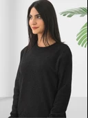 Kırçıllı Triko Düz Swaetshirt (Siyah) thumbnail 4